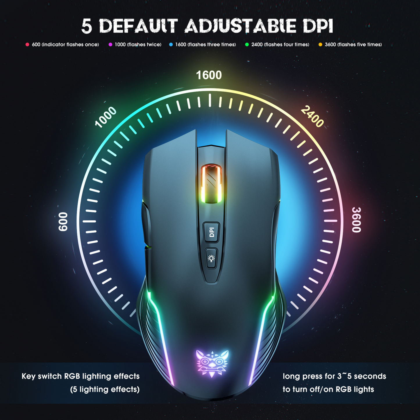 Ratón Gamer Inalámbrico 2.4GHz | RGB, 7 Botones, DPI Ajustable