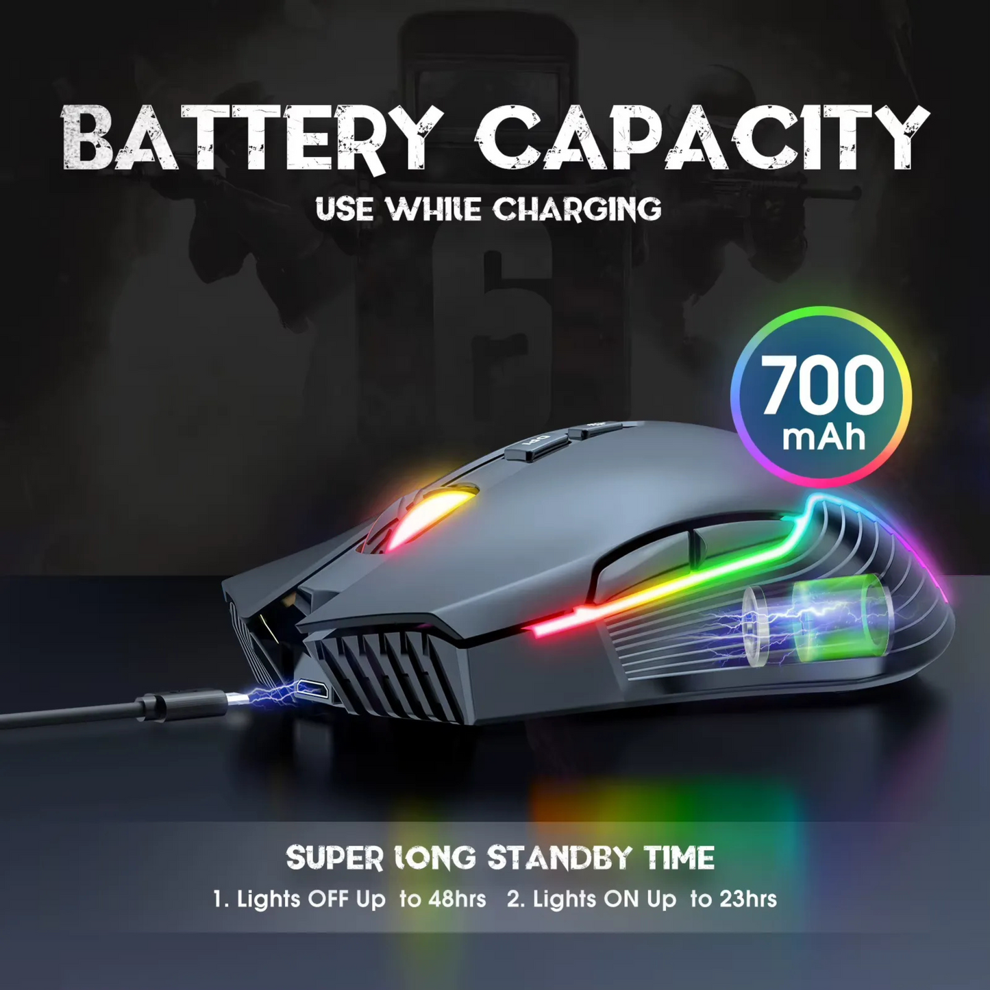 Ratón Gamer Inalámbrico 2.4GHz | RGB, 7 Botones, DPI Ajustable